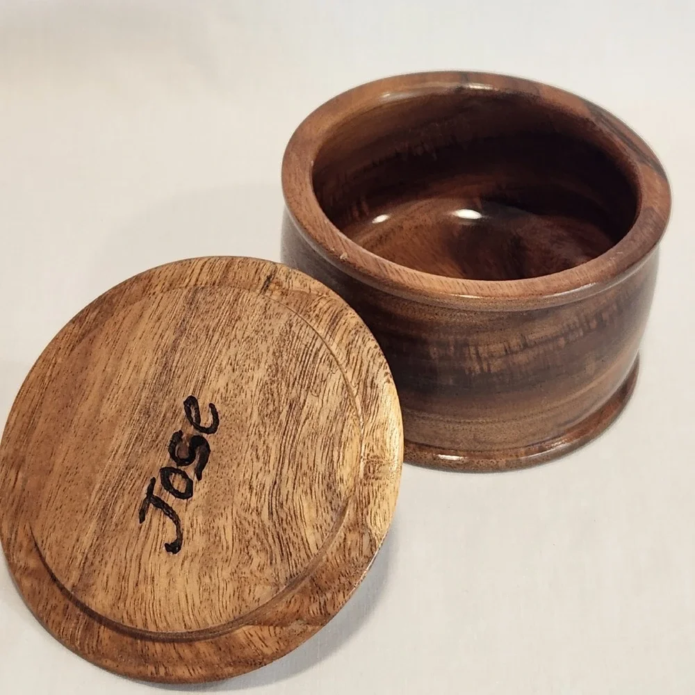 Hand Crafted Lidded Wood Bowl with Finial on Top Trinket‎ Bowl Engraved 